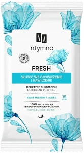 AA Освіжальні серветки для інтимної гігієни, 15 шт. Intimate Fresh Hygiene Wipes