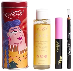 PuroBio Cosmetics Red Box Make-Up & Cleanser In A Set (mascara/8ml + eye/pencil/1.3g + remover/100ml) Набір