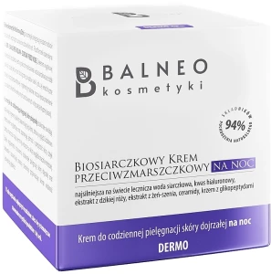 Balneokosmetyki Нічний біосульфідний крем для обличчя проти зморщок з гіалуроновою кислотою та екстрактом шипшини для зрілої шкіри