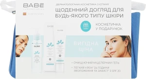 BABE Laboratorios Набір щоденного догляду за шкірою з косметичкою у подарунок (mic gel/90ml + f/cr/50ml)