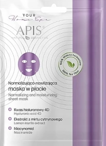APIS Professional Нормалізувальна та зволожувальна тканинна маска для обличчя Your Home Spa Normalizing And Moisturizing Sheet Mask