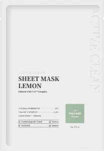 Village 11 Factory Тканинна маска для обличчя "Лимон" Active Clean Sheet Mask Lemon