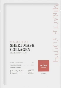 Village 11 Factory Тканинна маска для обличчя з колагеном Miracle Youth Cleansing Sheet Mask Collagen