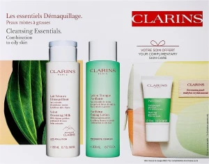 Clarins Набор Cleansing Bag Combination & Oily Skin (cl milk/200ml + f/lot/200ml + f/scr/15ml + bag/1pc)