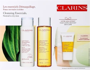 Clarins Набір Cleansing Essentials for Normal Skin (f/milk/200ml + f/lot/200ml + f/scrub/15ml + bag)