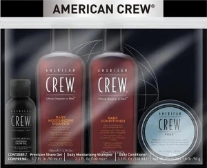 American Crew Набор Grooming Travel Kit (shm/100ml + cond/100ml + shave/gel/50ml + fiber/50g)
