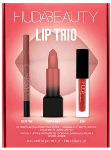 Huda Beauty The Ultimate Lip Trio Set Icon (lipstick/3g + lipstick/1.9ml + l/pencil/0.3g) Набор