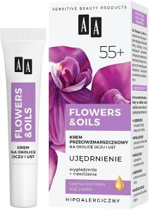AA Зміцнювальний крем проти зморщок навколо очей і губ 55+ Flowers & Oils Eye And Lip Cream