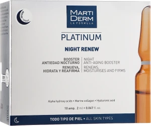 MartiDerm Нічні ампули для обличчя проти фотостаріння Platinum Night Renew Ampollas