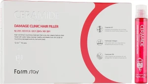 Зволожувальний філер з керамідами для волосся - FarmStay Ceramide Damage Clinic Hair Filler, 13 мл, 10 шт