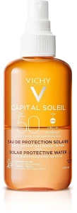 Vichy Сонцезахисний водний двофазний спрей для обличчя й тіла з бета-каротином, який підсилює засмагу, SPF50 Capital Soleil Solar Protective Water