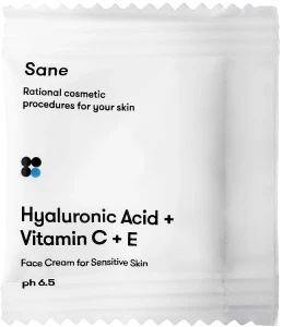 Sane Крем для чутливої шкіри обличчя з гіалуроновою кислотою + вітамін С + Е Hyaluronic Acid + Vitamin C + E Face Cream For Sensitive Skin (пробник)
